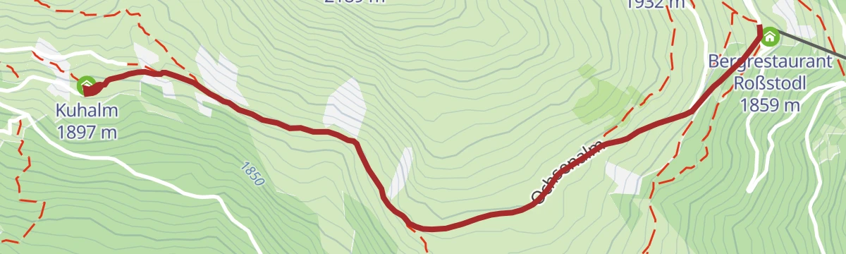 Route map: From the Rosskopf cable car mountain station to the Kuhalm mountain hut